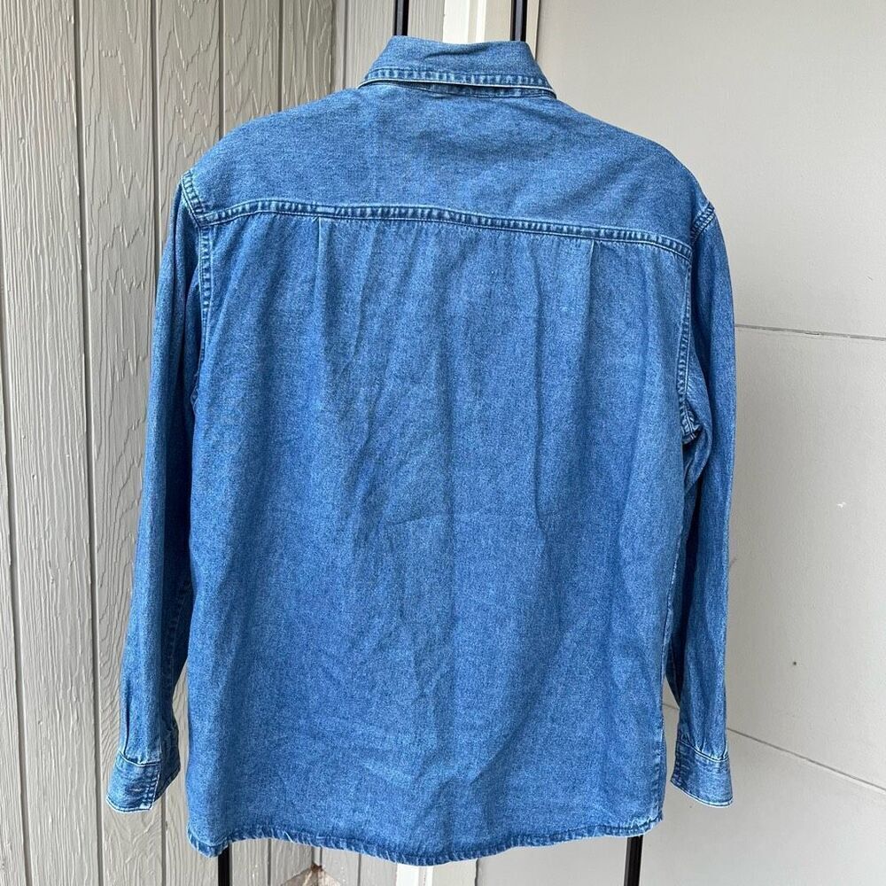 Vintage 90s Embroidered Denim Shirt L/XL Polar Bears, Penguins Winter Scene - Picture 5 of 6